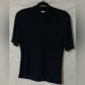 H&M Black Mock Neck Ribbed Knit Top